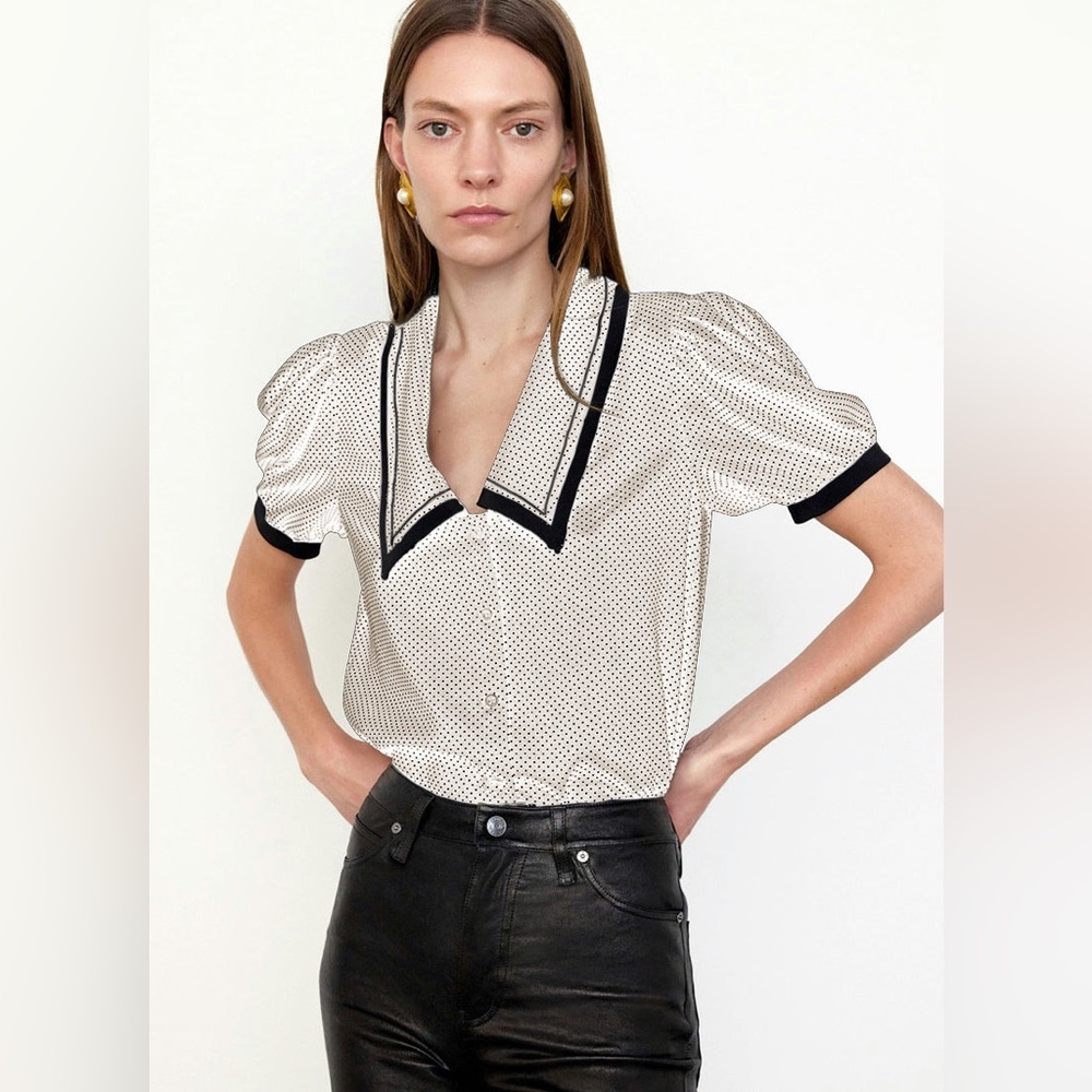 NWT Frame The Sailor Polka Dot Silk Blouse